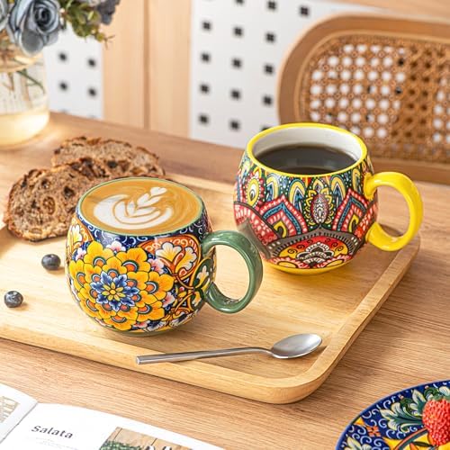 Henten Home Ceramic Coffee Mug Set of 6, 20 oz Colorful Coffee Cup