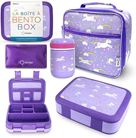 kinsho Bento Box for Girls Toddlers with Thermo Lunch Pack, Purple