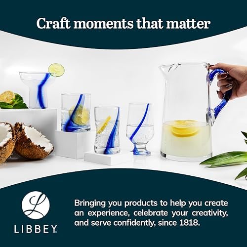 Libbey Blue Ribbon Rock Glasses Set, Artisan-Inspired Four-Dimple