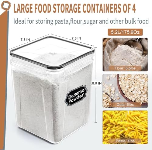 PRAKI Airtight Food Storage Containers, 5.2L, 4pcs