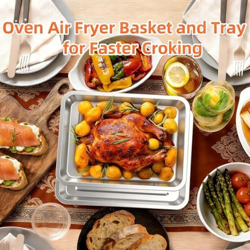 Baking Sheet Pan Set of 2, 12.4"x11" Stainless Steel Air Fryer Pan
