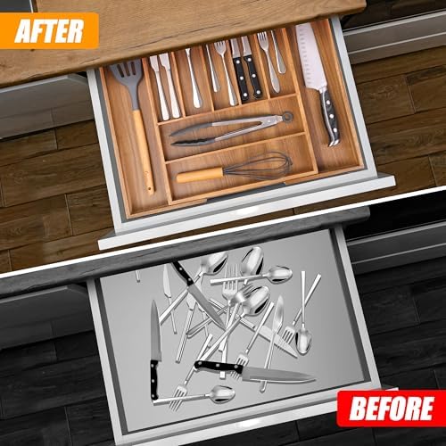 Bellsal Acacia Silverware Organizer Kitchen Drawer Organizer