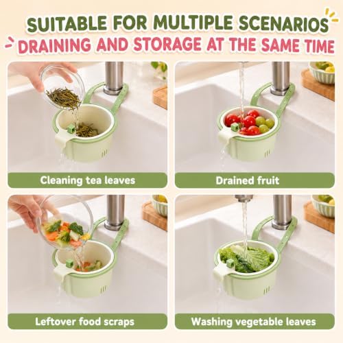 2Pcs Cactus Hanging Sink Strainer Baskets, Green + Brown