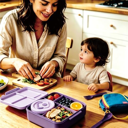 Bento Lunch Box for Kids with 10 oz Insulated Food Jar,Purple