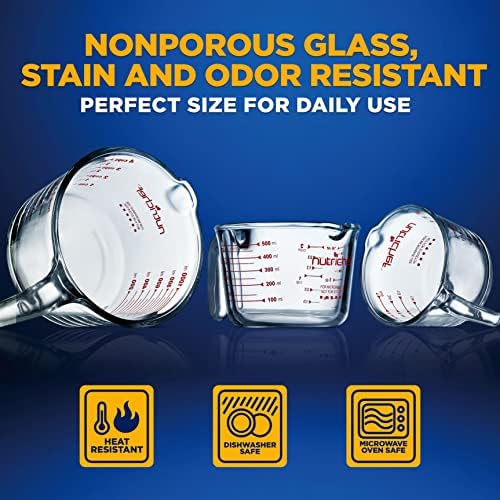 NutriChef 3 Pieces Measuring Cups - BPA-Free Premium Heat Resistant