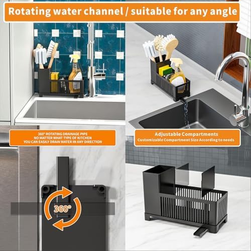 Black Kitchen Sink Caddy and Sponge Holder Organizer