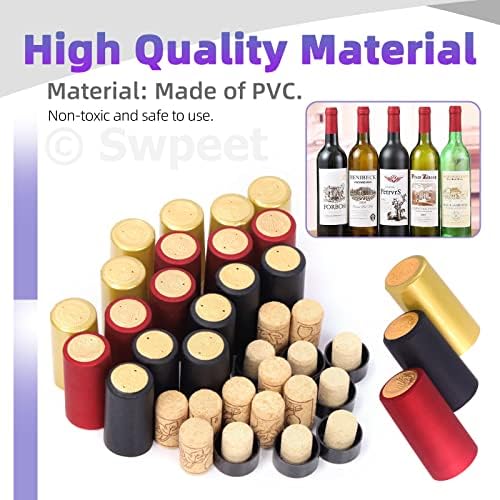 Swpeet 100Pcs 3 Colors Gold Black Red PVC Heat Shrink Capsules and