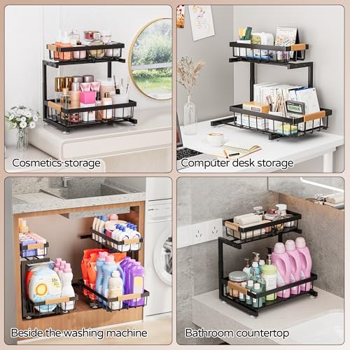 ADBIU Under Sink Organizer, 2 Pack 2 Tier Expandable Height