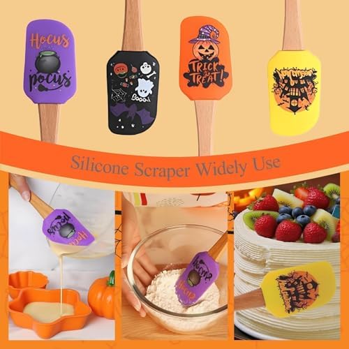 4PCS Halloween Silicone Baking Spatula Set,Fall Cream Spatulas with