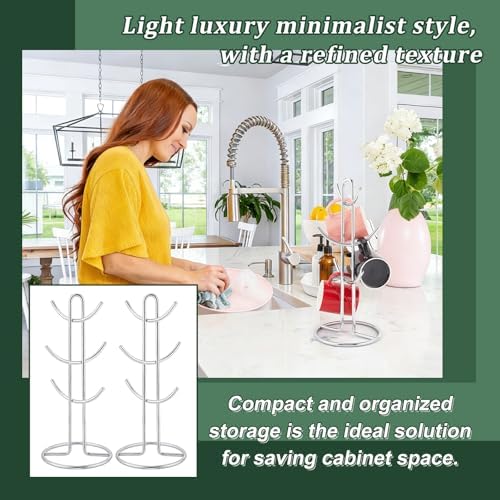 2Pcs Mug Holder Tree with 6 Hooks, 6.81x15.35inch Iron Coffee Cup