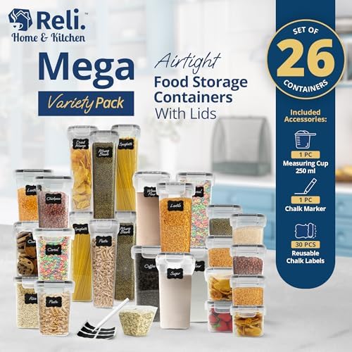 Reli. Pantry Organizers and Storage | Food Containers with Lids (26 Sets)