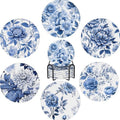 Coaster for Drinks Set of 6, Blue Vintage Spanish Ceramic Floral