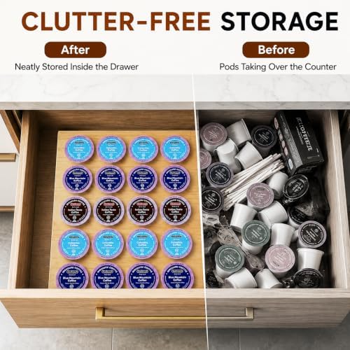 Wood K Cup Drawer Organizer, Coffee Pod Holder, 35 Pods