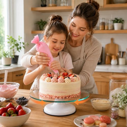 12" Glass Cake Turntable with 6 Icing Piping Tips, 1 Piping Bag