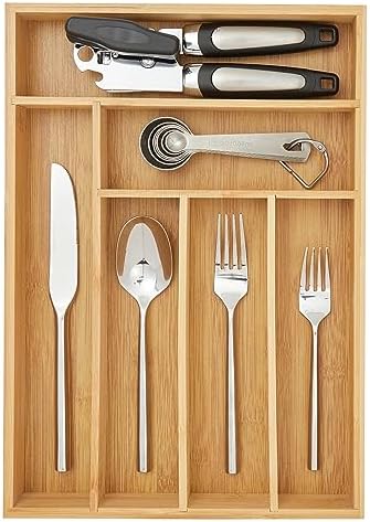 Juvale Silverware Organizer Tray - Brown Bamboo, 6-Slot, 14.5 x 10.25