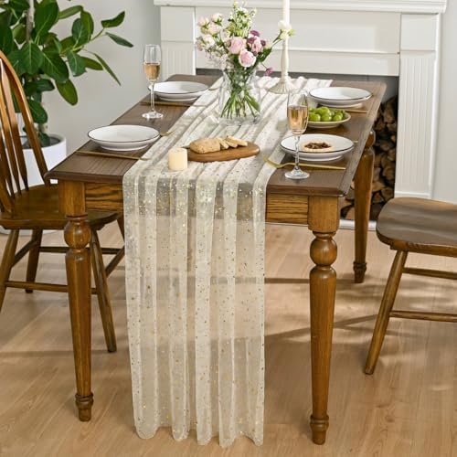 Horaldaily Apricot Gold Sparkling Star Gauze Tablecloth 60x84 Inch