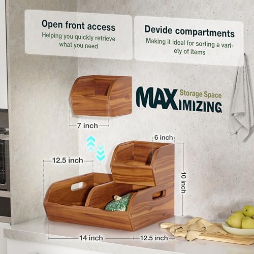 Acacia Pantry Storage Bins, Stackable Potato and Onion Organizer