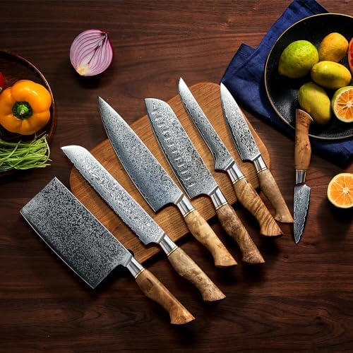 SENKEN 7-Piece Damascus Kitchen Knife Set
