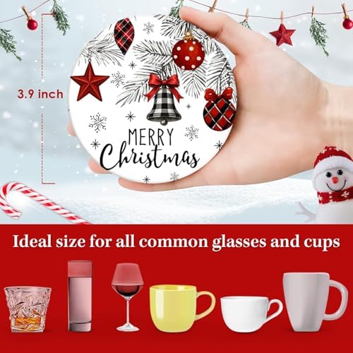 Christmas Coasters for Drinks, Set of 6 Ceramic Stone Snowman