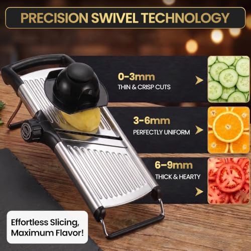 SAFI Adjustable Mandoline Slicer for Kitchen Mandoline & Vegetable Slicer Potato Slicer Fruit Slicer & Onion Cutter With Stainless Steel Blades Safety Hand Guard & Cut-Resistant Gloves Kitchen Gadgets
