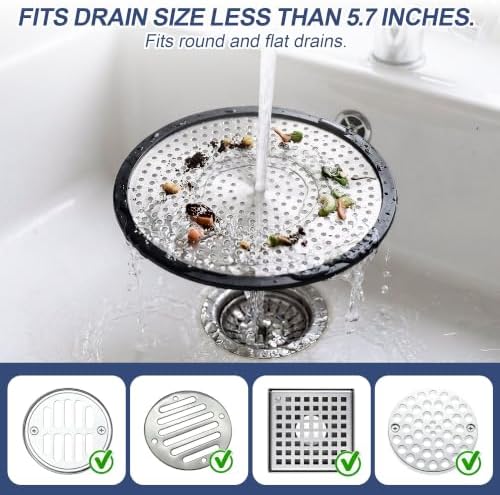 Stainless Steel Over the Sink Colander & Drain Hair Catcher, 4.3 QT