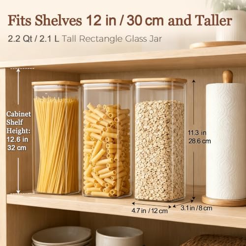 ComSaf 2.2 Qt Glass Pasta Containers, Set of 3
