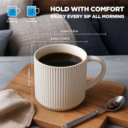 DeeCoo Matte White Coffee Mugs Set of 4, 12 Ounce Mug with Handles
