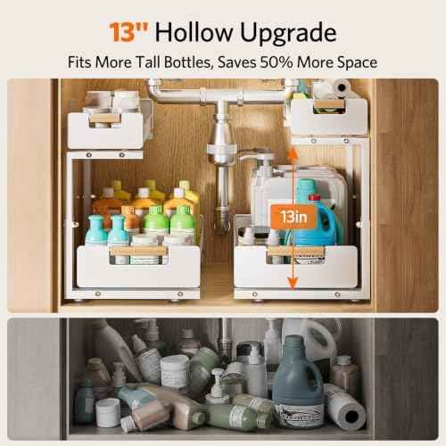 Delamu Under Sink Organizer Kitchen, 2-Tier Pull-Out Cabinet Shelf, 2-Pack