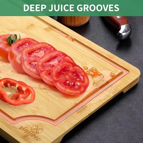 Bamboo Cutting Board Set for Kitchen - Set of 3 with Groove and