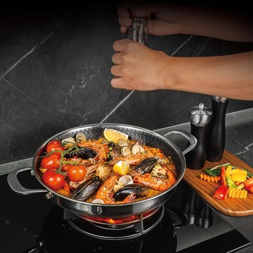 Hybrid Nonstick Skillet with Lid 13 Inch, Stainless Steel Paella Pan