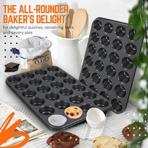 Flexzion 12-Cup Muffin Pans, Nonstick Carbon Steel Bakeware, Black