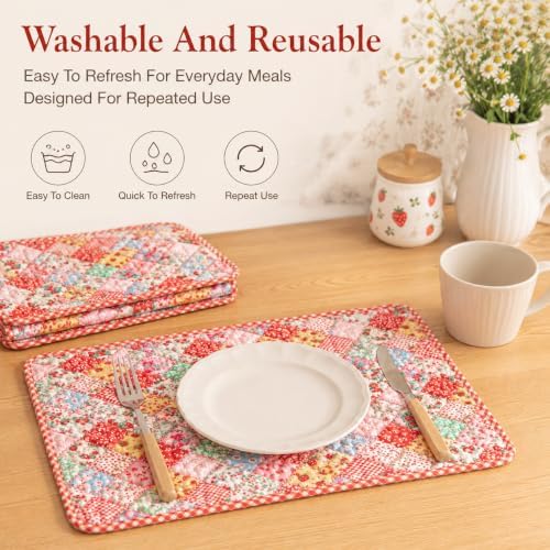 Quilted Placemats Set of 4, 12X18 Inches Cotton Fabric Placemats