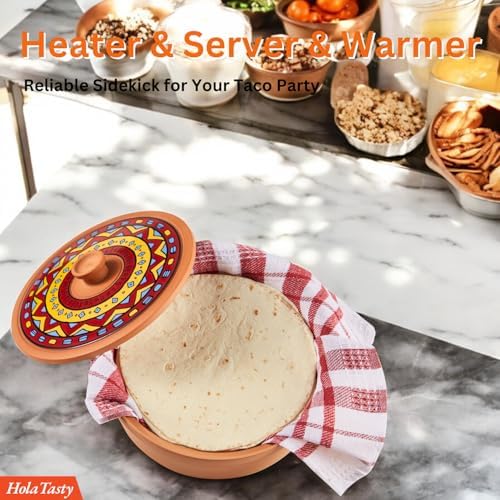 Terracotta Tortilla Warmer with Lid, Mexican Tortilla Holder &