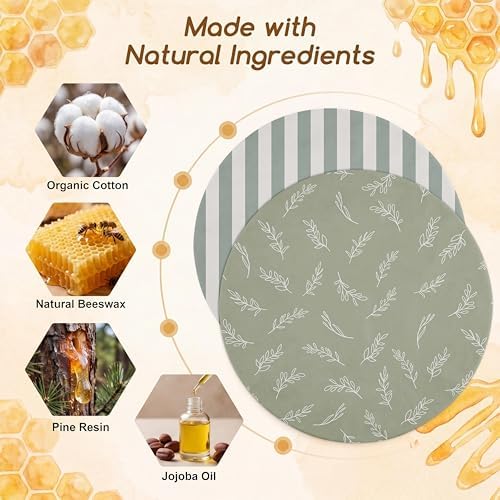 Britimes Beeswax Bowl Covers, 2 Pack, Sage Green