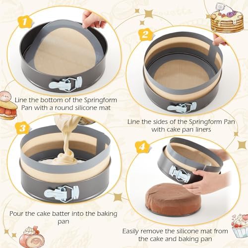 Honeydak Silicone Springform Pan Baking Mat Set, 6, 8, 10 Inch