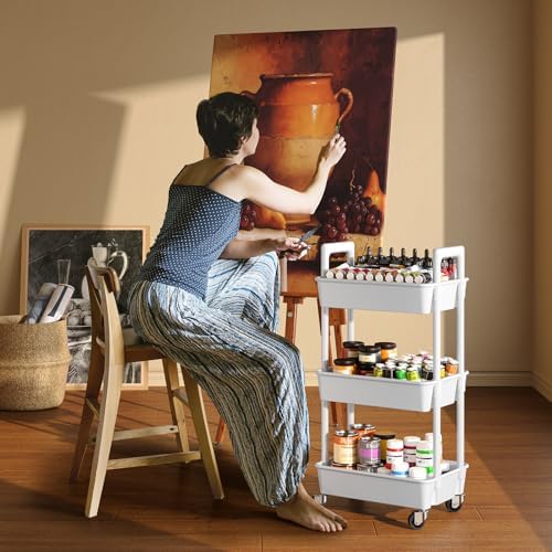 Pipishell 3-Tier Rolling Storage Cart, White