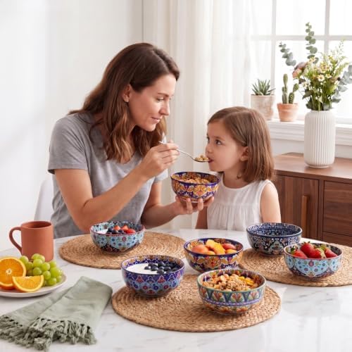 glowworm Cereal Bowls, 26 Oz Ceramic Soup Bowl Set of 6, Bohemian