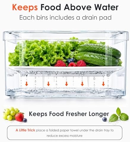 SMRCAD 6 Pack Clear Fridge Organizer Bins with Drain Trays - Stackable