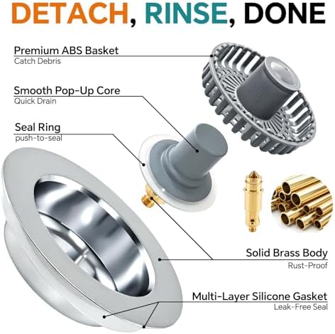 Solid Brass Kitchen Sink Drain Strainer Stopper, 3-1/2 Inch