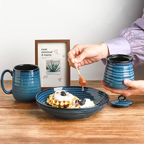 Hasense Ceramic Sugar and Creamer Set & Honey Jar with Dipper, 3 PCS