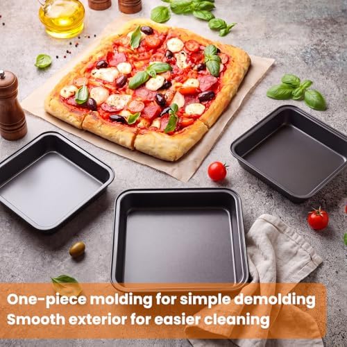 Hushee 3 Pcs Square Pizza Pans, 8, 9 and 10 Inch Carbon Steel Bakeware