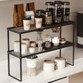 Magheo Expandable Kitchen Countertop Organizer, 2 Pack Stackable Cabinet Shelf Risers, Metal Spice Rack Heavy Duty Counter Organizer Storage for Kitchen, Pantry, Cupboard, Rv (8.7in Height,Black)