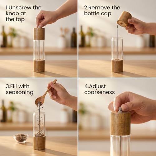 Wood Manual Salt and Pepper Grinder Set, Brown