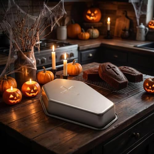 Coffin Cake Pan with Cross Pattern 9.5 Inch Non-Stick Halloween Baking