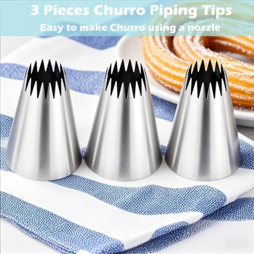 Hendiy 3 Pieces Stainless Steel 9FT Large Churro Piping Tip Set