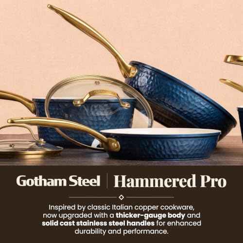 GOTHAM STEEL HAMMERED 20 Pc Ceramic Cookware Set, Titanium & Diamond Coated
