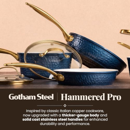 GOTHAM STEEL Hammered 3pc Ceramic Nonstick Frying Pans Set Titanium
