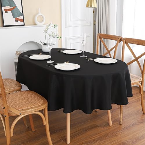 Black Oval Tablecloth, 52 x 70 Inch, Stain and Wrinkle Resistant