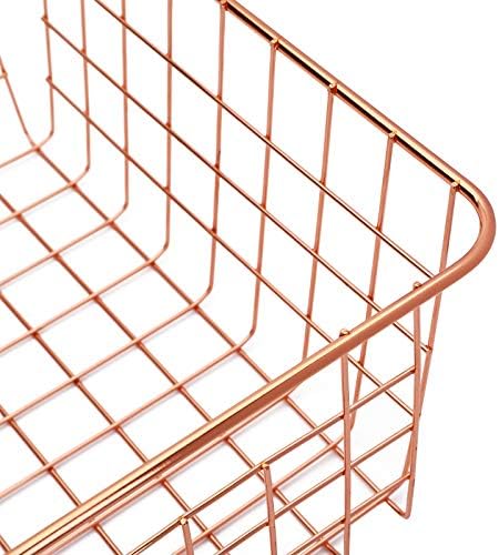 Jucoan 4 Pack Metal Wire Storage Baskets, Rose Gold Wire Baskets with