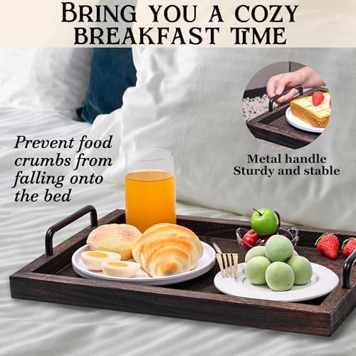 Lightweight Wood Serving Trays with Metal Handles, Set of 2 Nesting